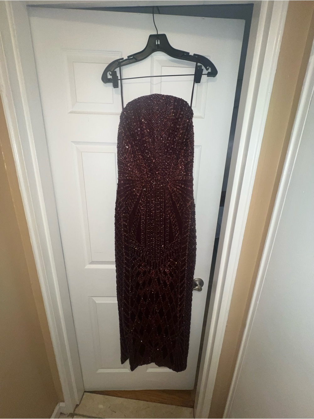 Strapless Beaded Wedding Dress in Deep Burgundy